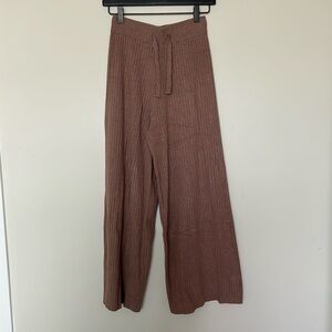 Rose/Tan Ribbed Knit Wide Leg Lounge Pants